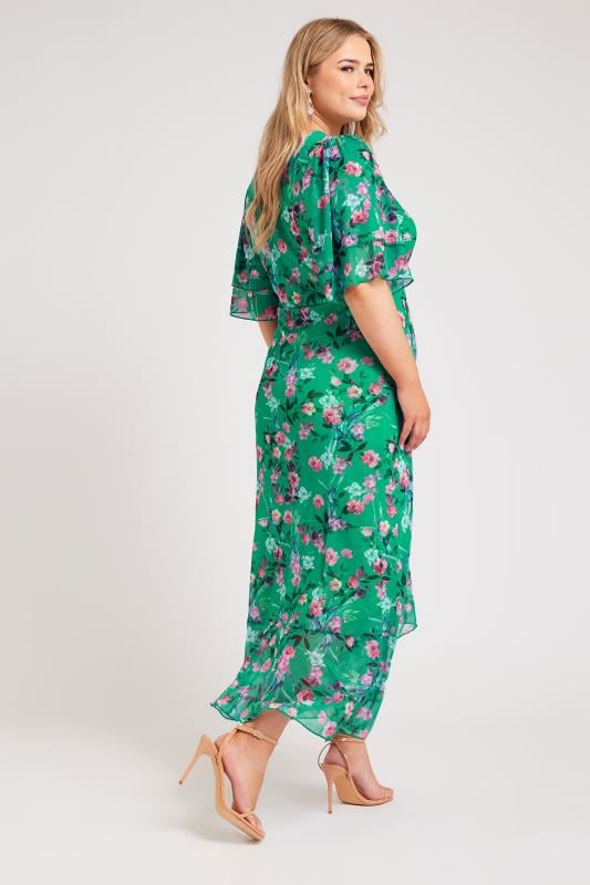YOURS LONDON Curve Green Floral Print Wrap Maxi Dress