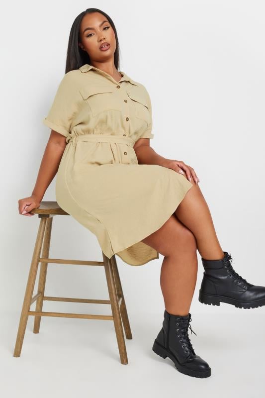 YOURS Curve Stone Brown Utility Dress