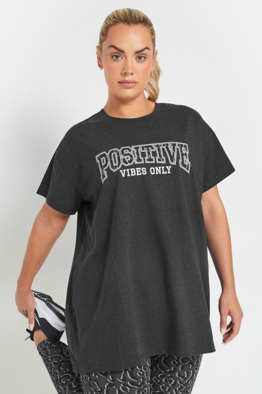 YOURS ACTIVE Curve Grey 'Positive Vibes Only' Top