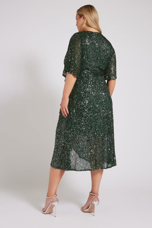 YOURS LONDON Curve Green Sequin Wrap Dress