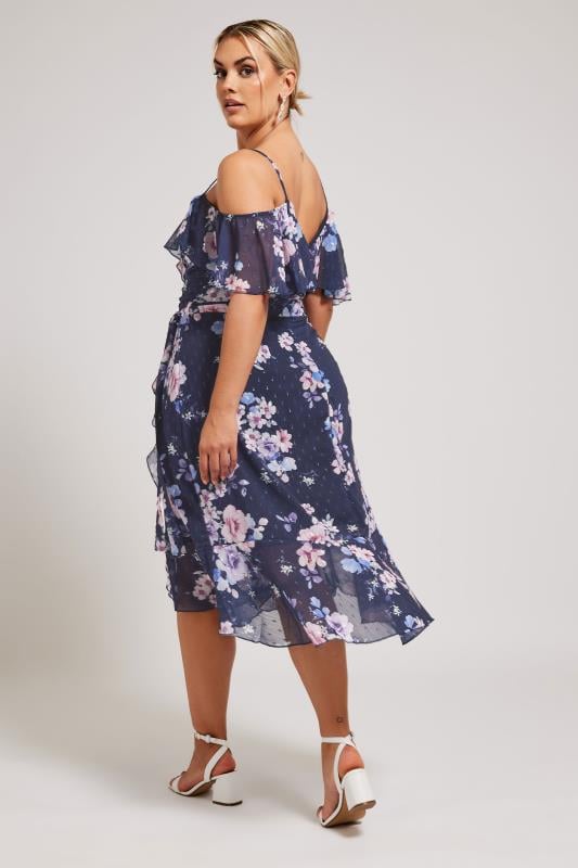 YOURS LONDON Curve Navy Blue Floral Print Ruffle Hem Dress