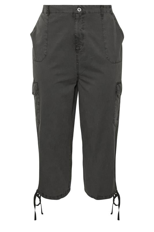 YOURS Curve Black Cotton Cropped Cargo Trousers