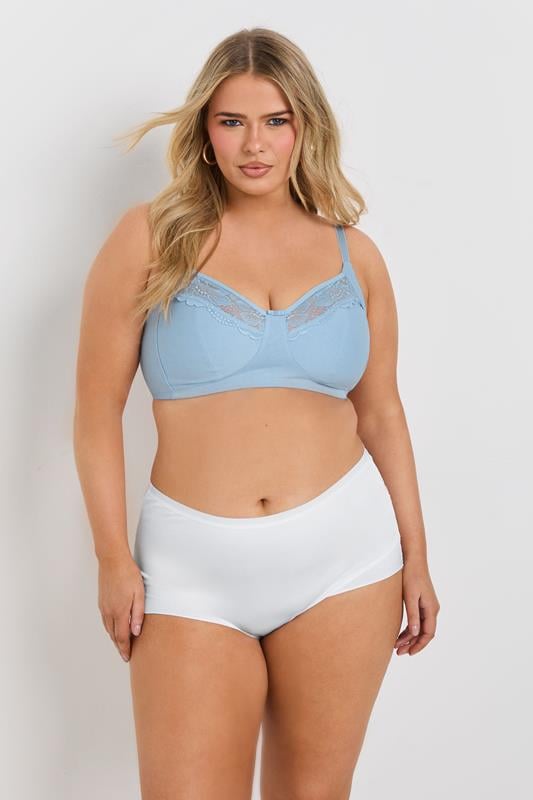 YOURS 2 PACK Blue & White Cotton Lace Trim Non-Padded Non-Wired Bralettes