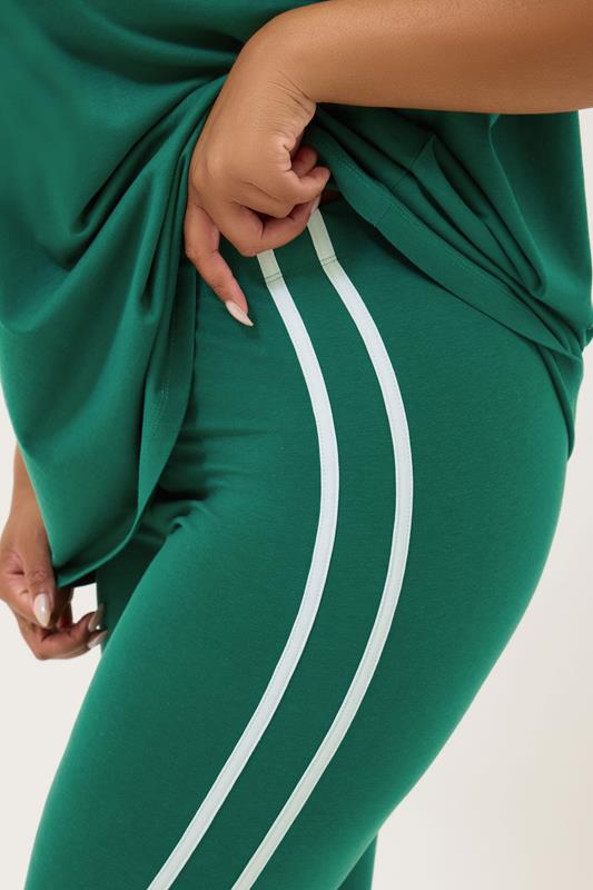 YOURS ACTIVE Curve Green Side Stripe Leggings