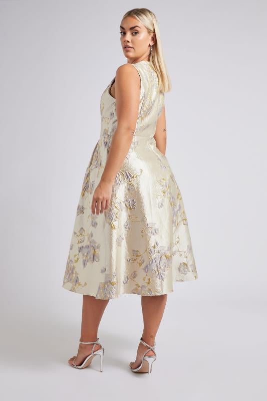 YOURS LONDON Curve Gold Floral Premium Satin Metallic Jacquard Midaxi Dress