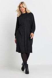 YOURS Curve Black Ribbed High Neck Midi Dress