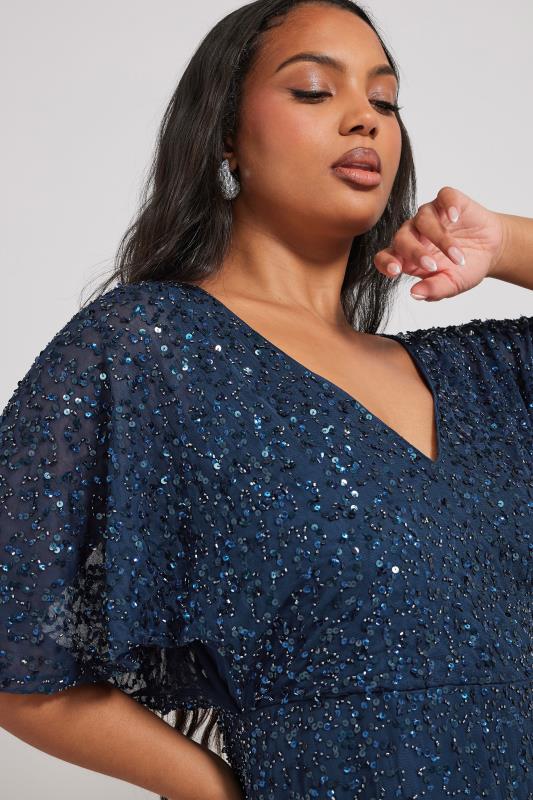 LUXE Curve Navy Blue Hand Embellished V-Neck Maxi Dress
