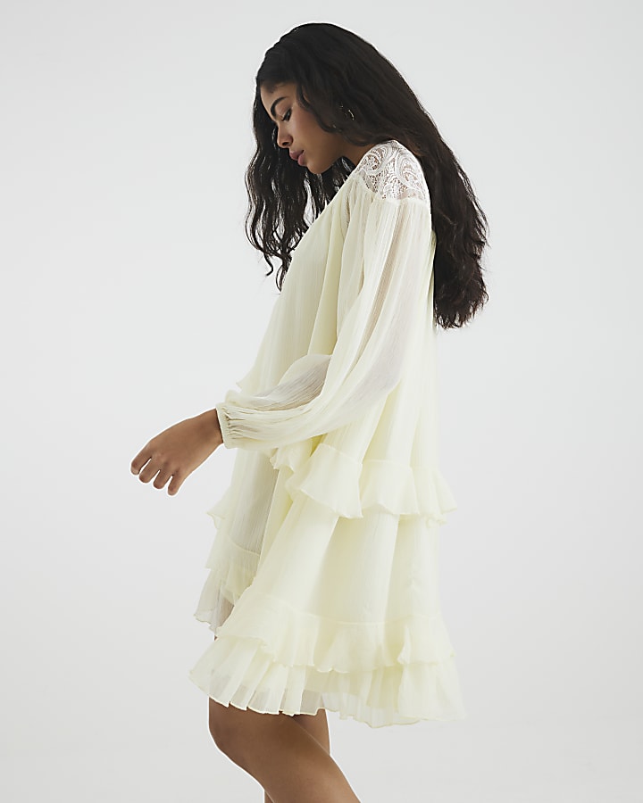White Premium Lace Smock Mini Shift Dress