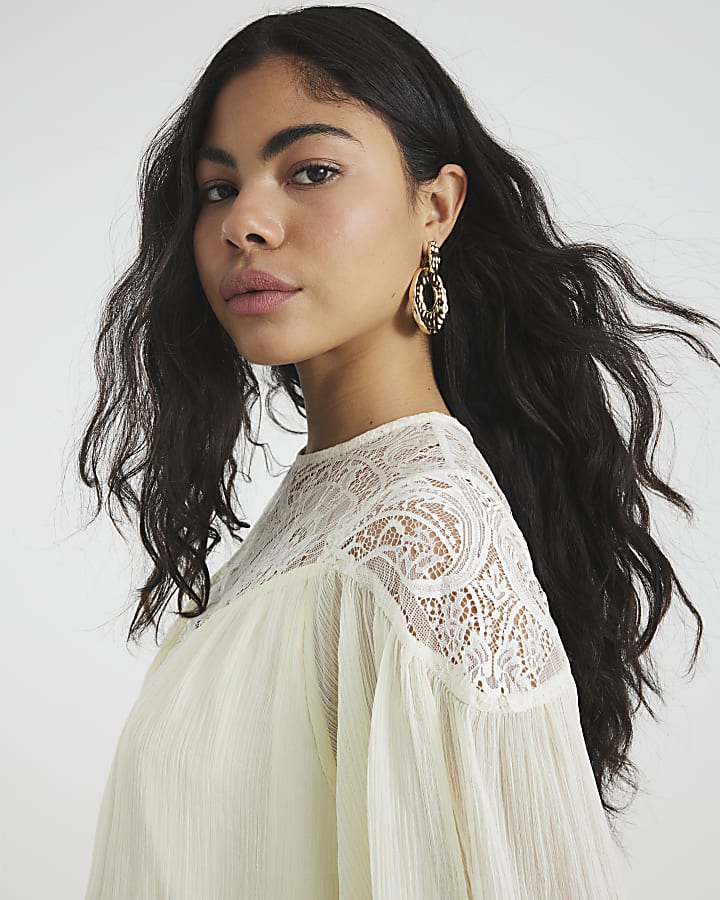 White Premium Lace Smock Mini Shift Dress