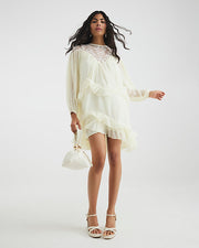 White Premium Lace Smock Mini Shift Dress