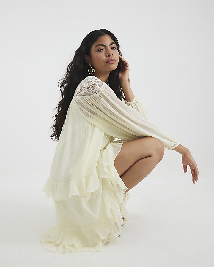 White Premium Lace Smock Mini Shift Dress
