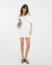White Bardot Bow Mini Dress