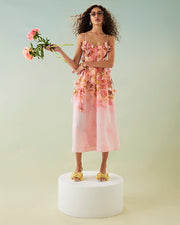 Pink 3D Floral Midi Cami Dress