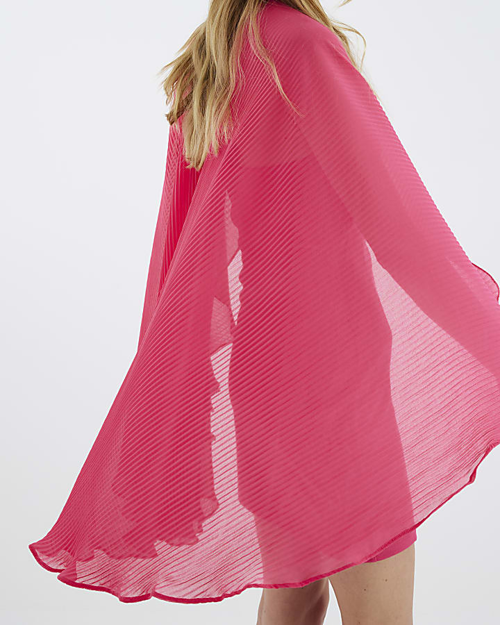 Pink Pleated Cape Mini Dress