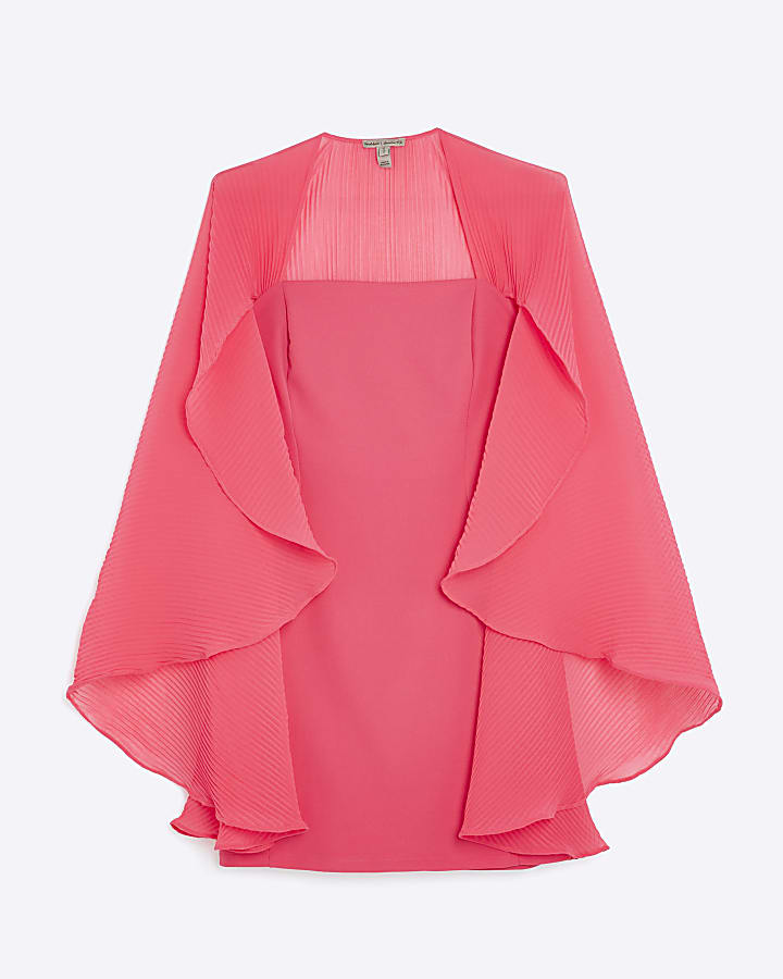 Pink Pleated Cape Mini Dress