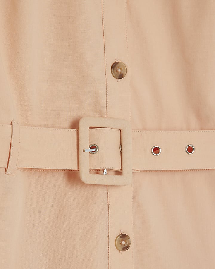 Coral Collared Belted Mini Shirt Shift Dress