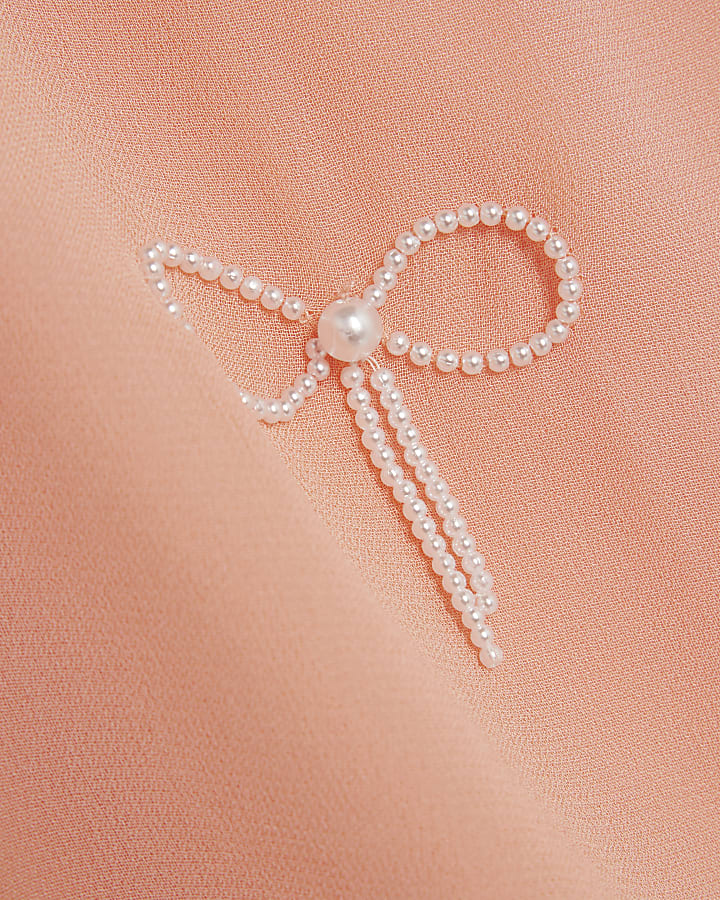 Pink Sleeveless Bow Embellished Mini Dress