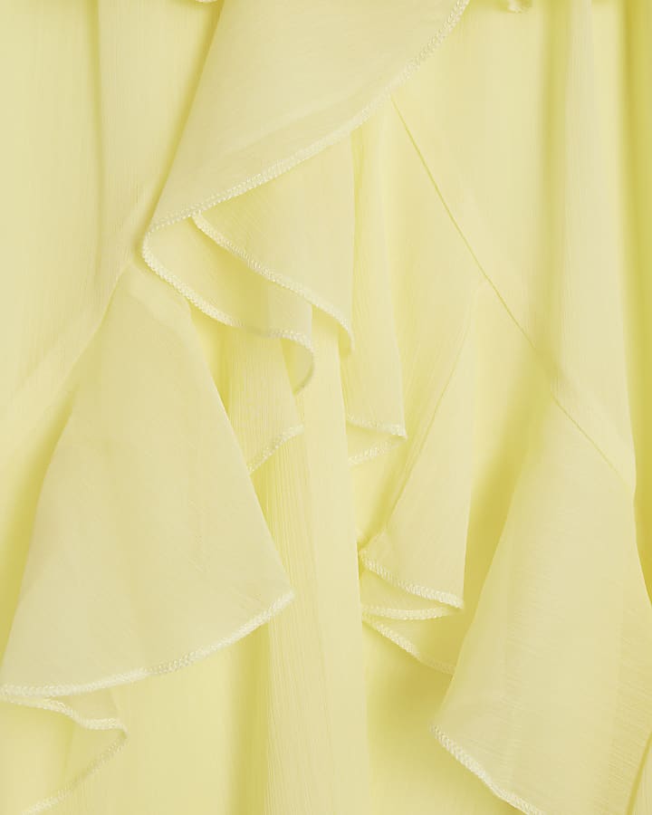 Yellow Chiffon Ruffle Mini Shift Cami Dress