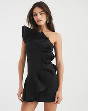 Black Sleeveless Scuba Ruffle Mini Dress