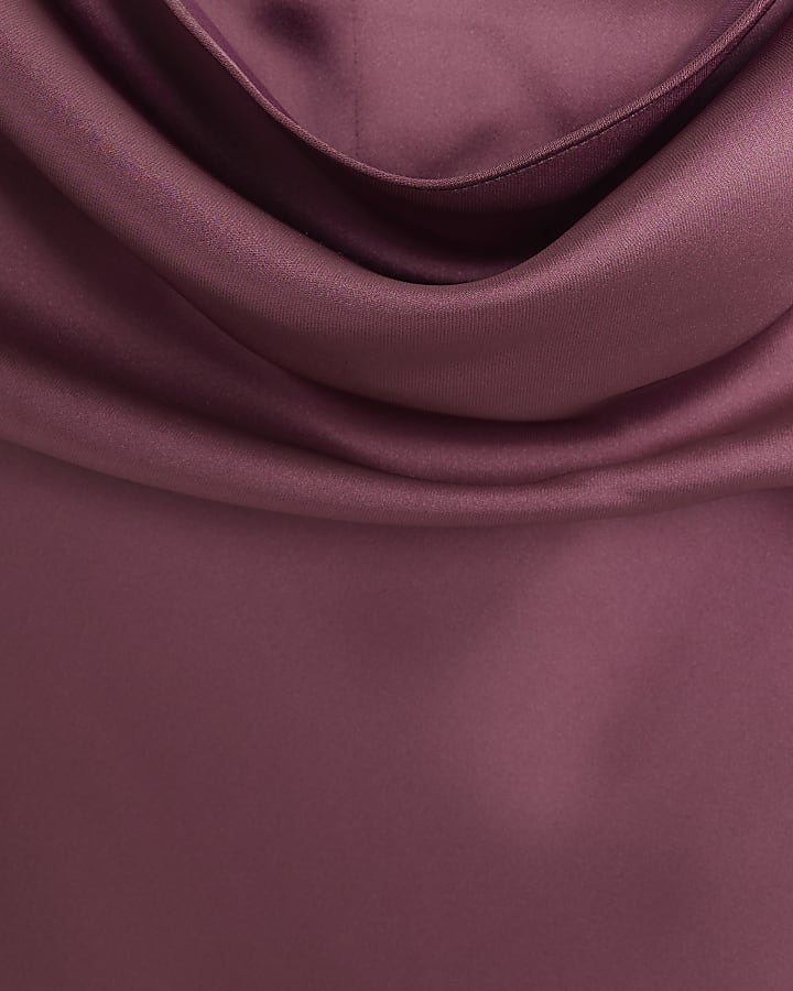 Purple Satin Cowl Neck Maxi Slip Dress