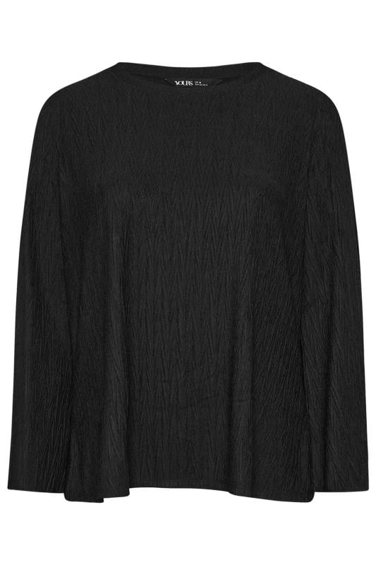 YOURS Curve Black Plisse Flute Sleeve Top