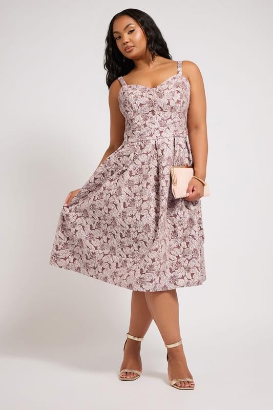 YOURS LONDON Curve Pink Floral Jacquard Sweetheart Prom Dress