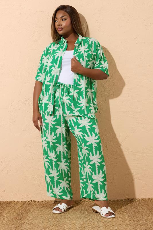 YOURS Curve Green Tropical Palm Print Shirt
