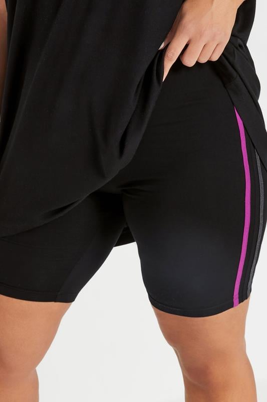 YOURS ACTIVE Curve Black Side Stripe Detail Shorts