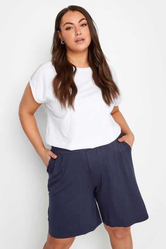 YOURS Curve Navy Blue Jersey Pull On Shorts