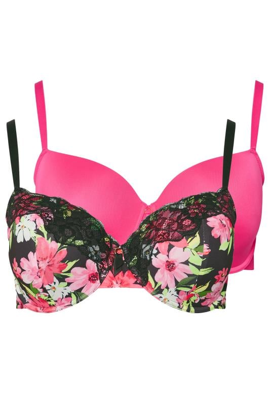 YOURS 2 PACK Curve Black & Pink Floral Print Padded Bras