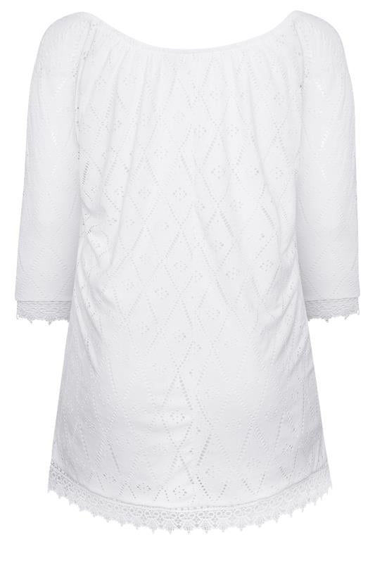 YOURS Curve White Pointelle Lace Trim Top