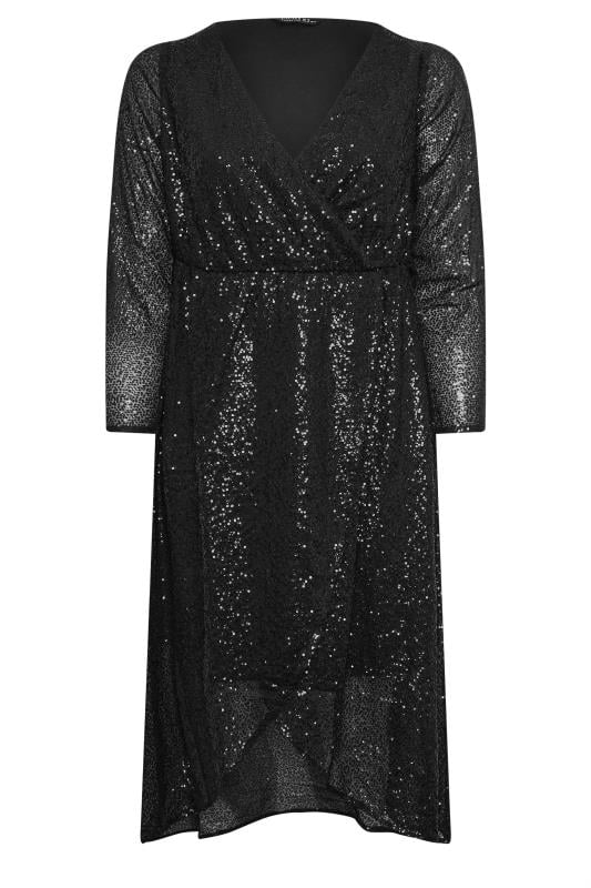 YOURS Curve Black Sequin Embellished Wrap Dress