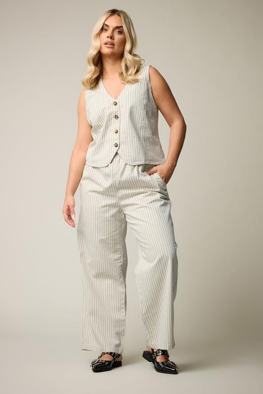 YOURS Curve Ivory White Pinstripe Denim Waistcoat
