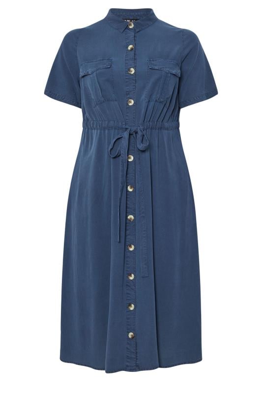 YOURS Curve Blue Tie Waist Chambray Shirt Dress