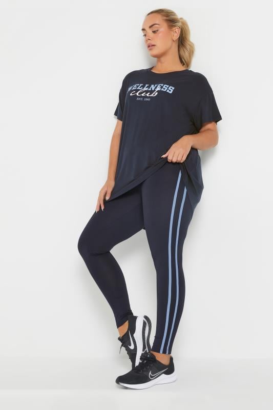 YOURS ACTIVE Curve Navy Blue 'Wellness Club' Slogan Top