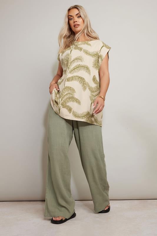 YOURS Curve Natural Brown Palm Print Boxy T-Shirt