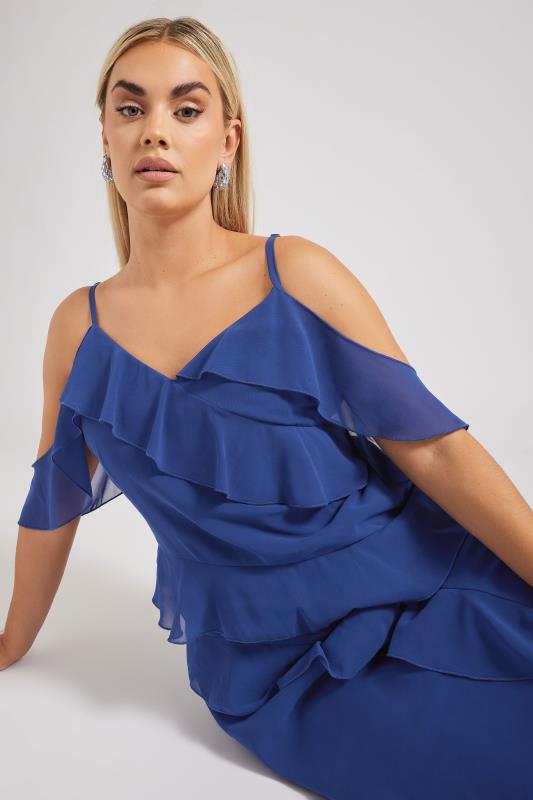 YOURS LONDON Curve Navy Blue Ruffle Cold Shoulder Dress