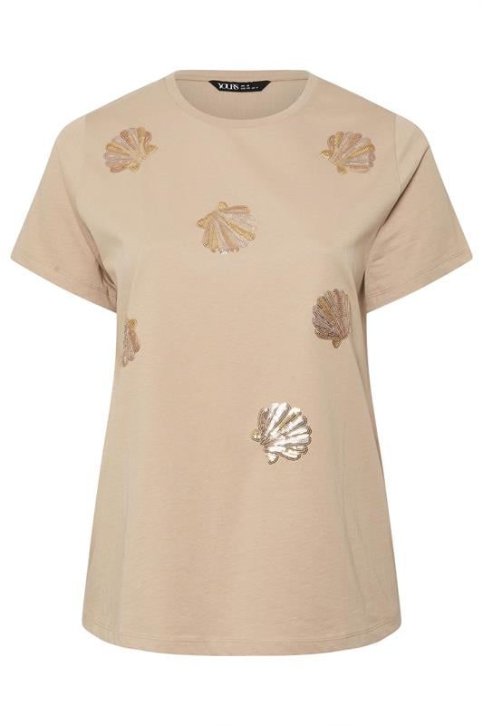 YOURS Curve Natural Brown Sequin Embellished Shell T-Shirt