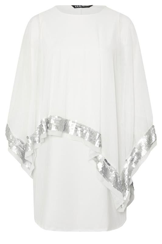 YOURS Curve White Sequin Trim Cape Dress