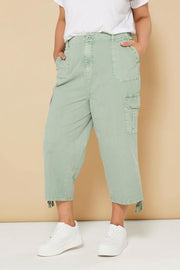 YOURS Curve Sage Green Cotton Cropped Cargo Trousers