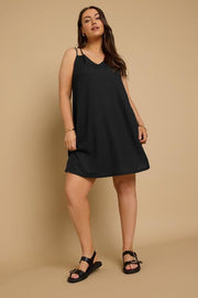 YOURS Curve Black Textured Double Strap Mini Dress