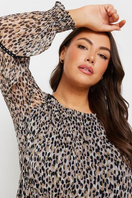 YOURS Curve Natural Brown Abstract Print Chiffon Midaxi Dress