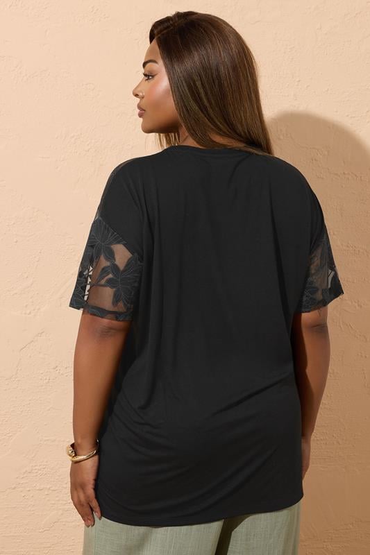 YOURS Curve Black Floral Burnout Boxy T-Shirt