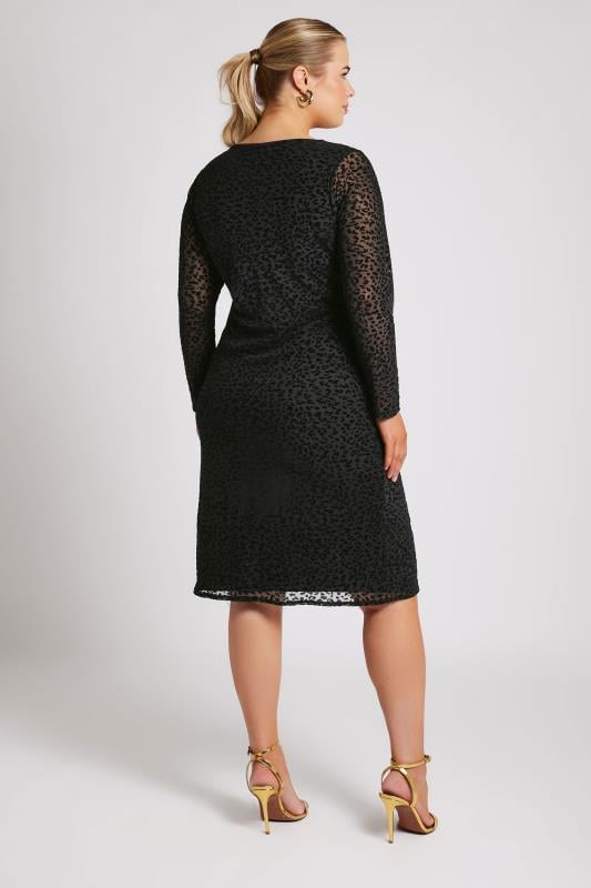YOURS LONDON Curve Black Animal Flocked Mesh Midi Dress