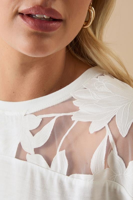 YOURS Curve White Floral Burnout Boxy T-Shirt