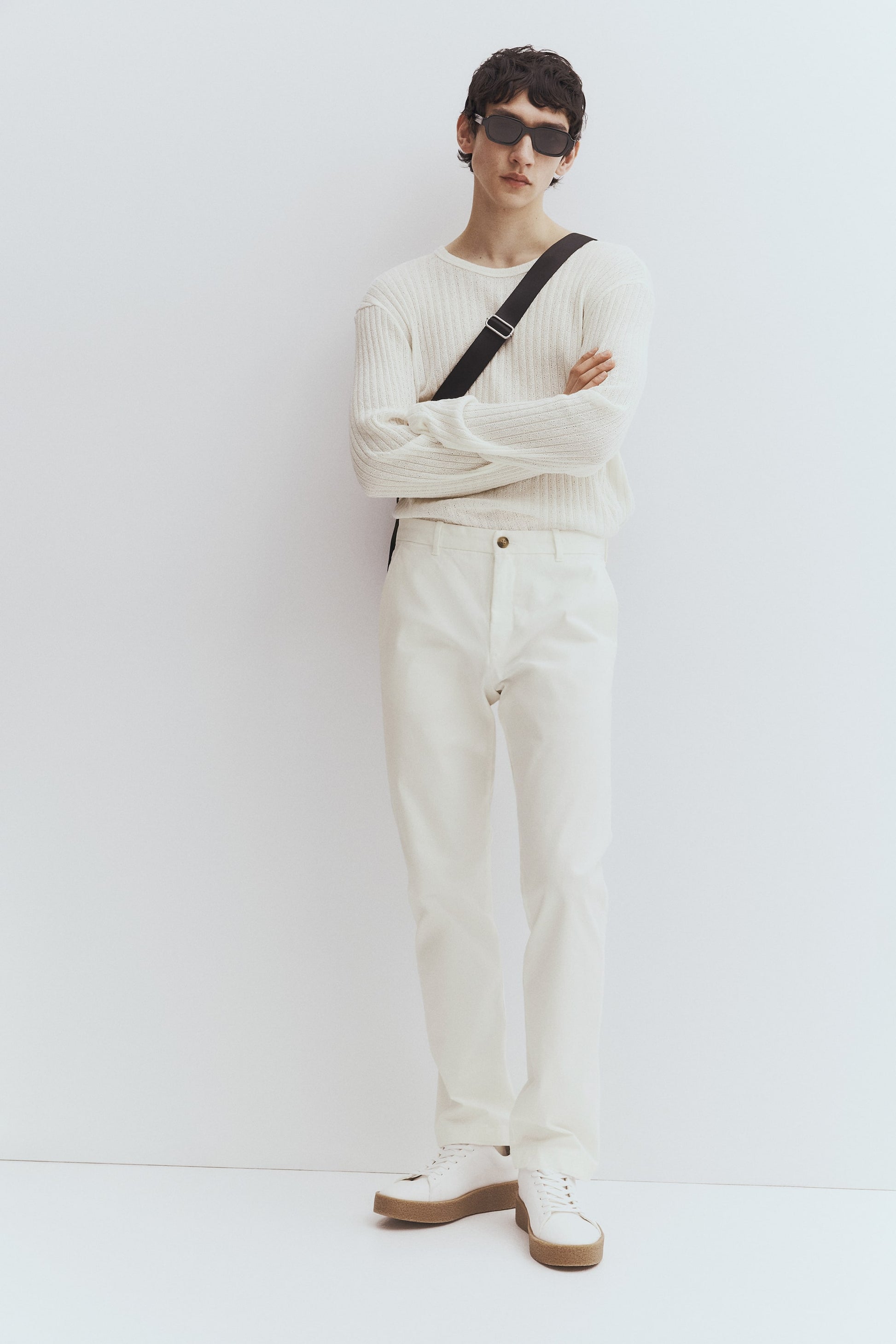 SLIM FIT COTTON CHINOS - Cream