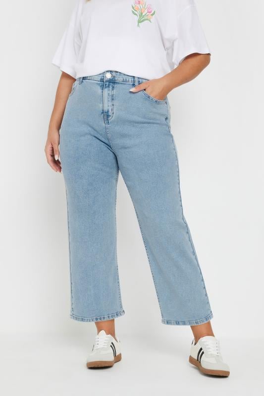 YOURS Curve Light Blue Wide Leg Cropped Jeans