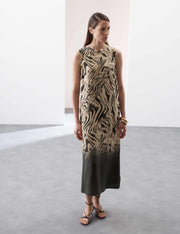 Animal Print Round Neck Midi Column Dress