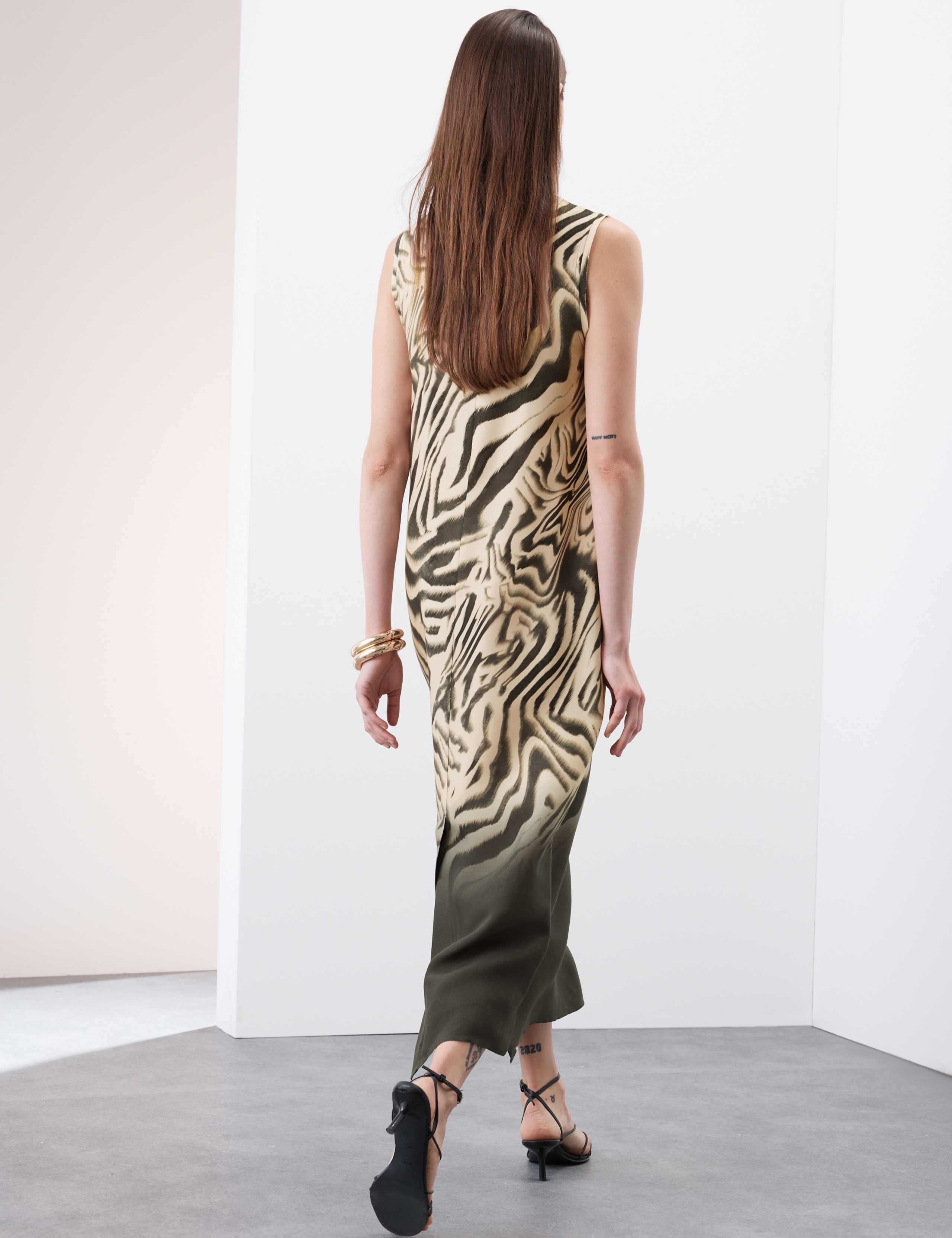 Animal Print Round Neck Midi Column Dress