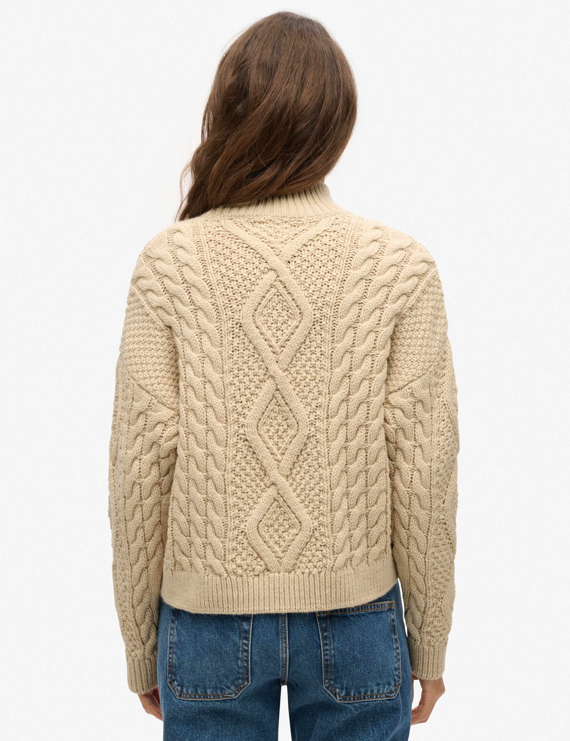 M&S Cable Knit Funnel Neck Jumper with Wool